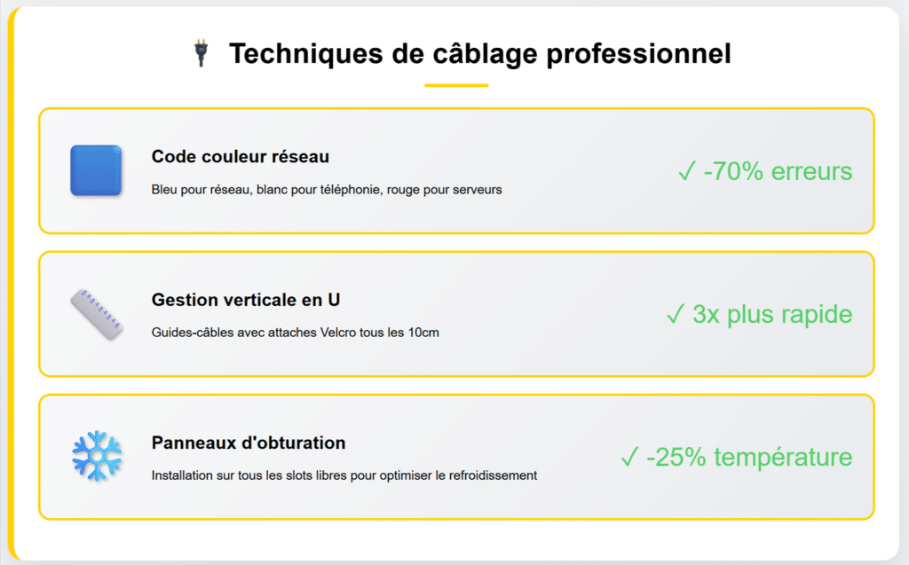 Techniques câblage professionnel baie informatique MJ Solution