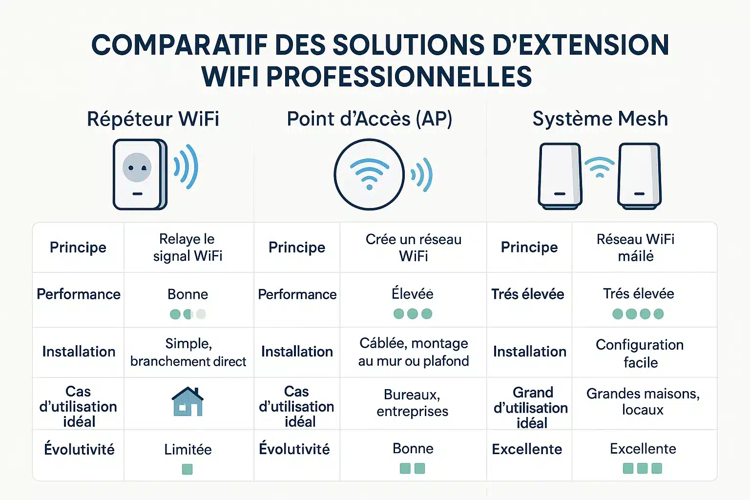 Comparatif visuel des solutions d'extension WiFi professionnelles
