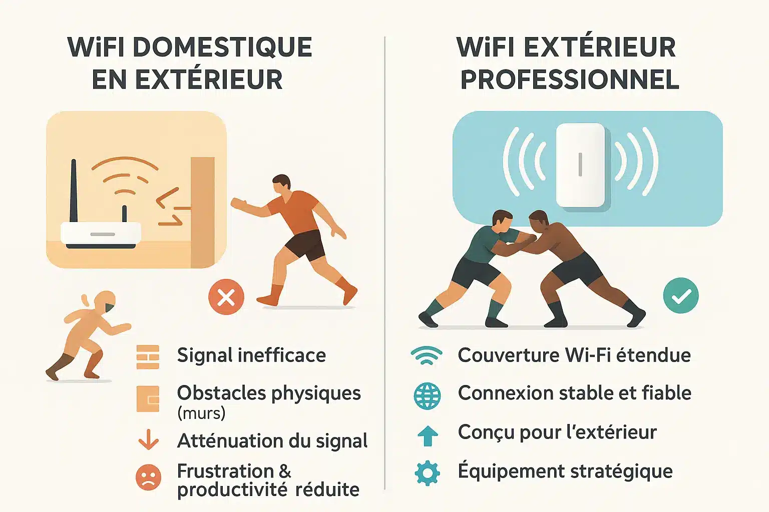 Comparaison entre un réseau Wi-Fi domestique et professionnel en extérieur