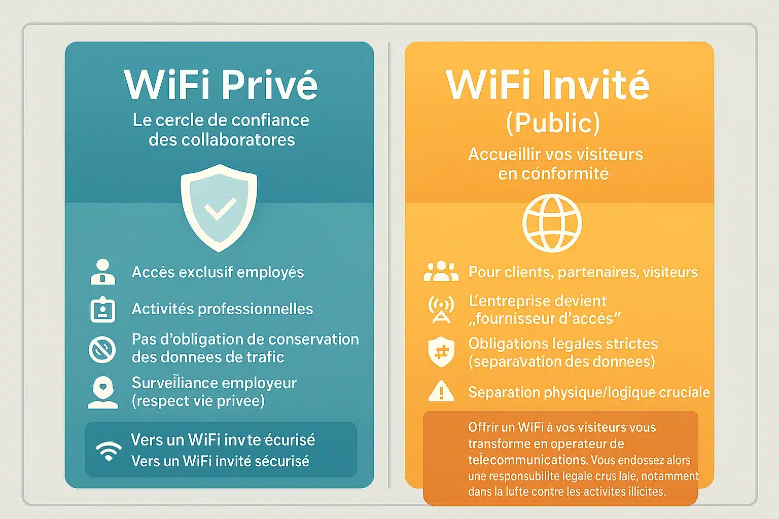 Comparaison entre un réseau WiFi privé et un réseau WiFi invité