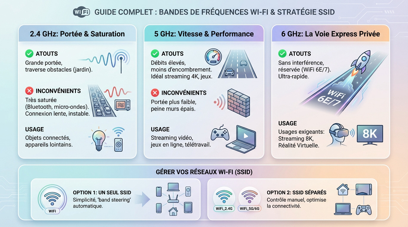 Comparaison des bandes de fréquences WiFi et stratégie SSID pour optimiser le réseau