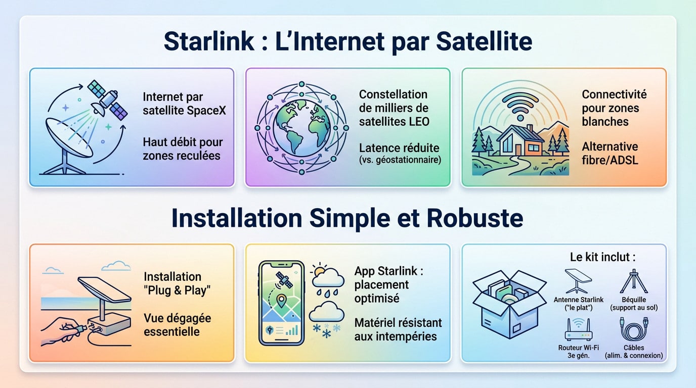 Installation du kit Starlink internet par satellite avec antenne et routeur