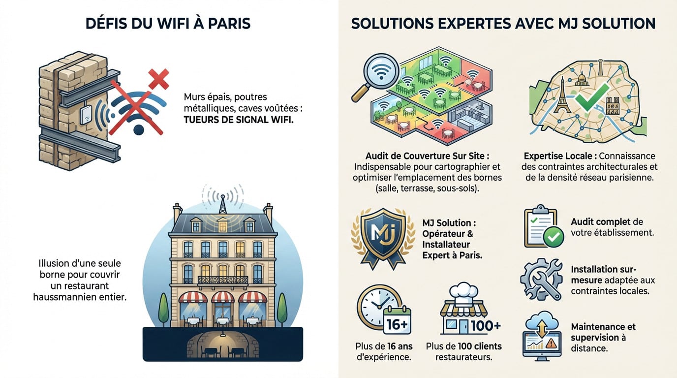 Défis architecturaux et solutions techniques pour le wifi en restaurant à Paris par MJ Solution