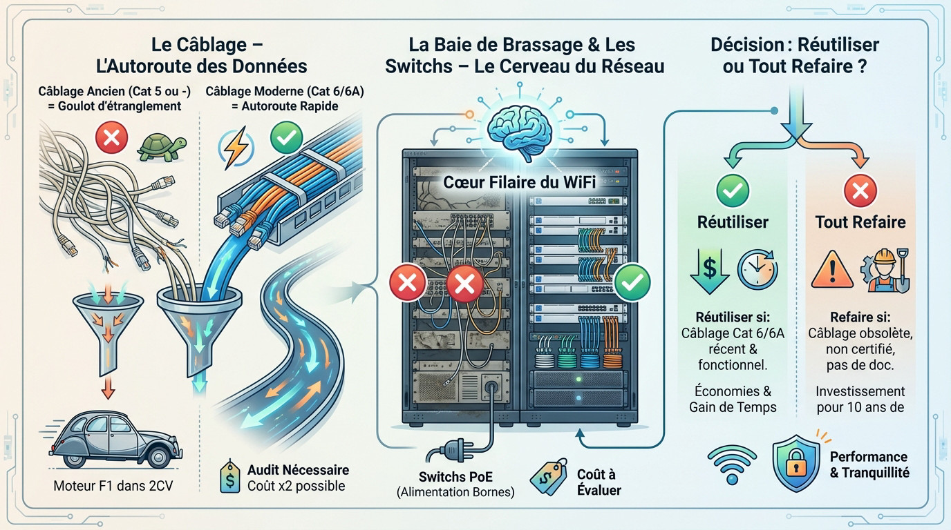 Comparaison entre réutilisation du câblage existant et refonte complète pour le WiFi
