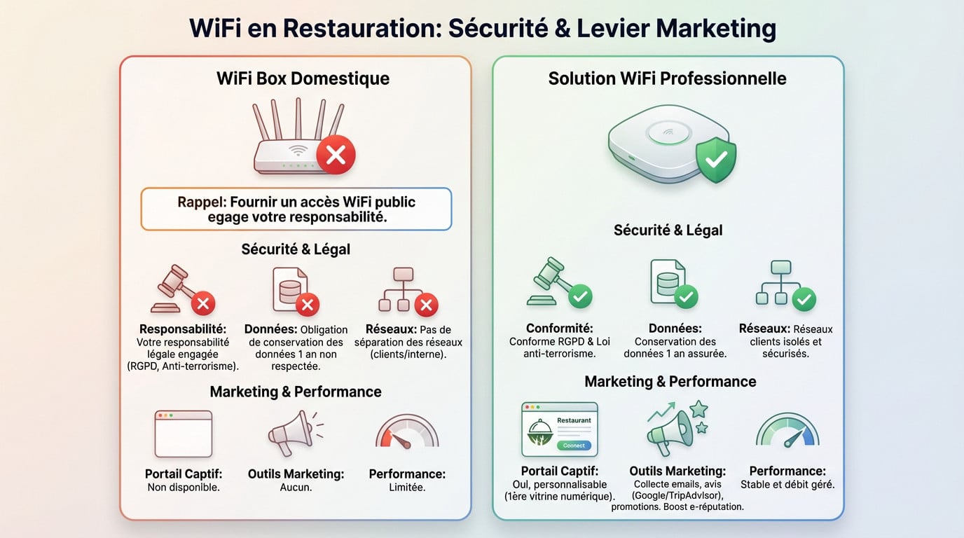 Séparation des réseaux wifi et portail captif marketing pour restaurant