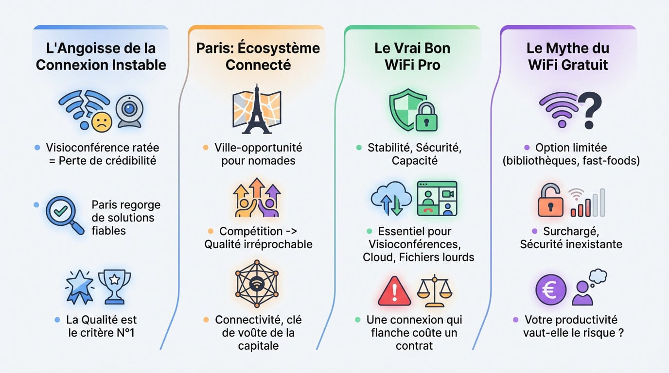 Travailleur nomade profitant d'un wifi coworking paris stable et sécurisé