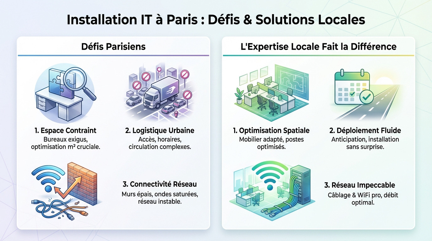 Installation de postes de travail optimisée dans un bureau parisien