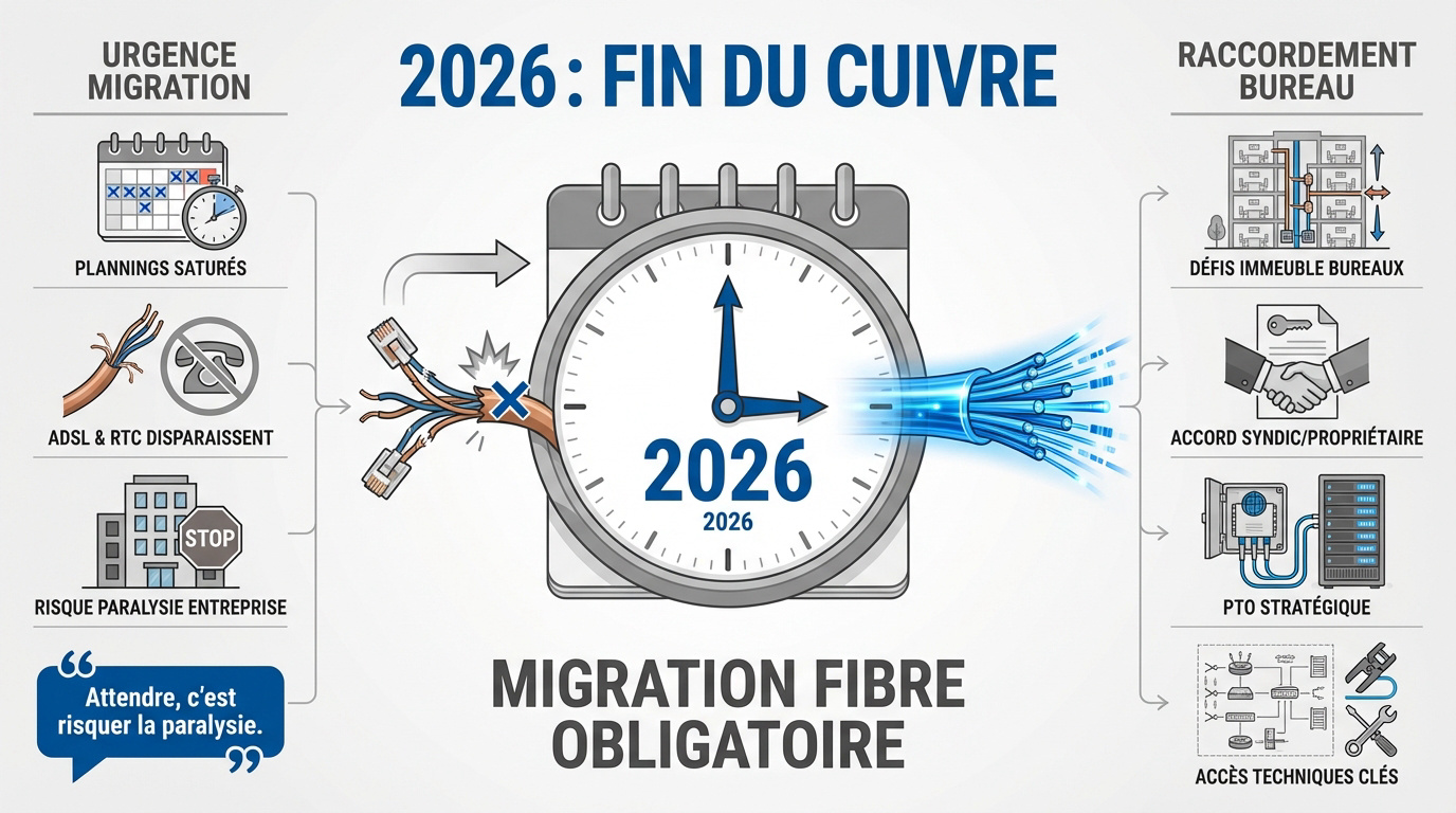 Calendrier 2026 de la fin du réseau cuivre et migration vers la fibre optique pour les professionnels