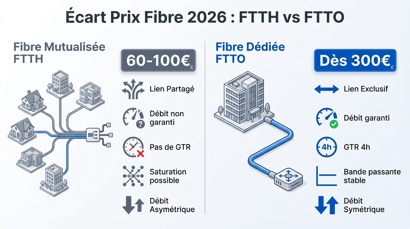 Comparaison des tarifs fibre FTTH et FTTO pour les entreprises en 2026