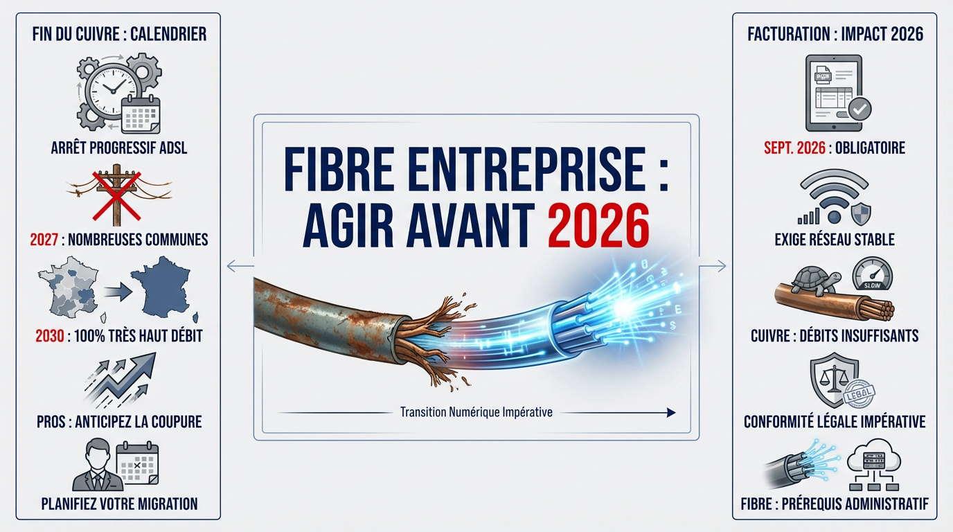 Transition technologique du réseau cuivre vers la fibre optique pour les professionnels en France