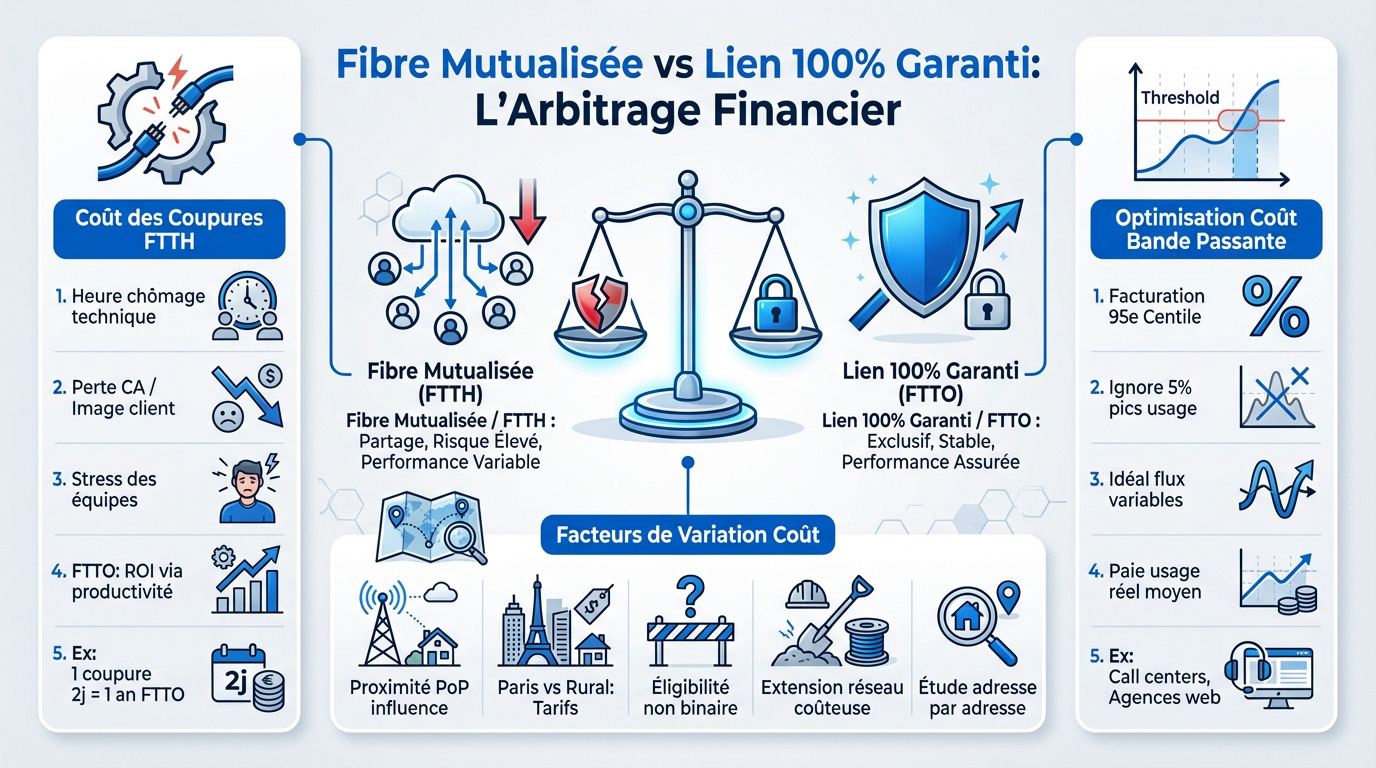 Comparaison financière entre une fibre mutualisée FTTH et un lien dédié FTTO pour entreprise