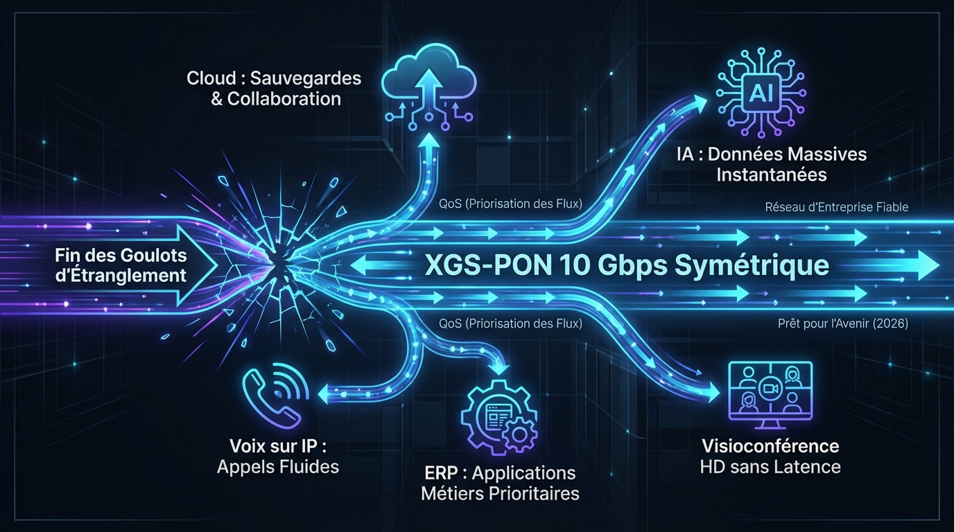 Schéma technique de la technologie XGS-PON et gestion de la QoS en entreprise