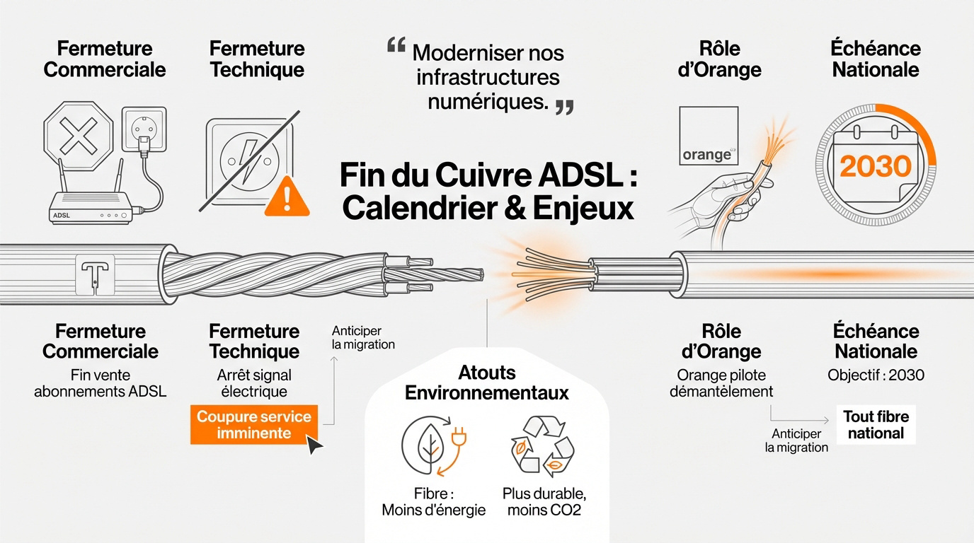 Calendrier du démantèlement du réseau cuivre ADSL et passage à la fibre optique