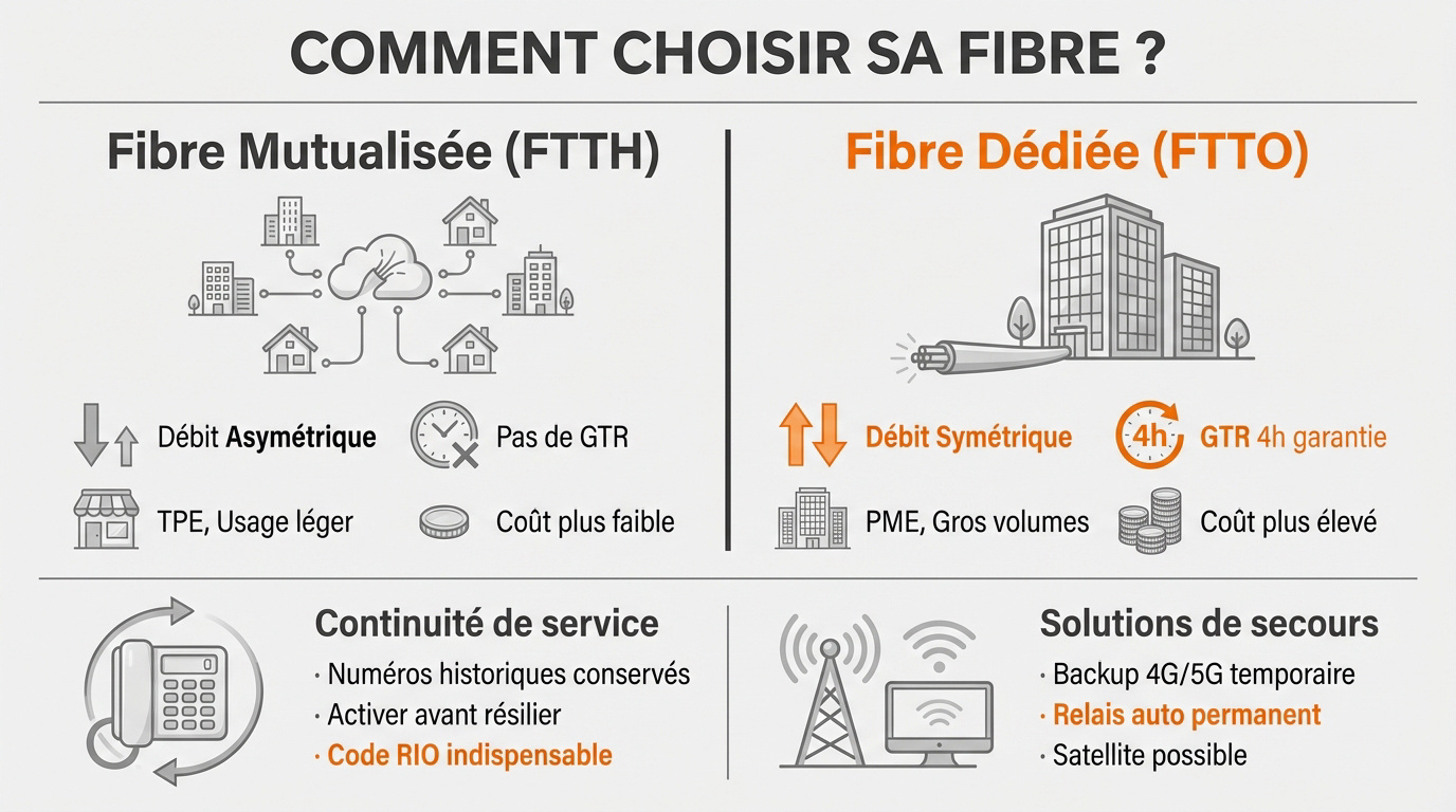 Infographie comparative entre les offres fibre FTTH et FTTO pour les entreprises