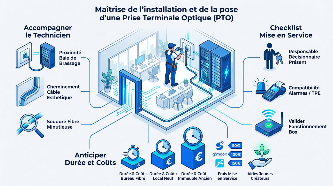 Installation d'une prise terminale optique fibre dans un local professionnel