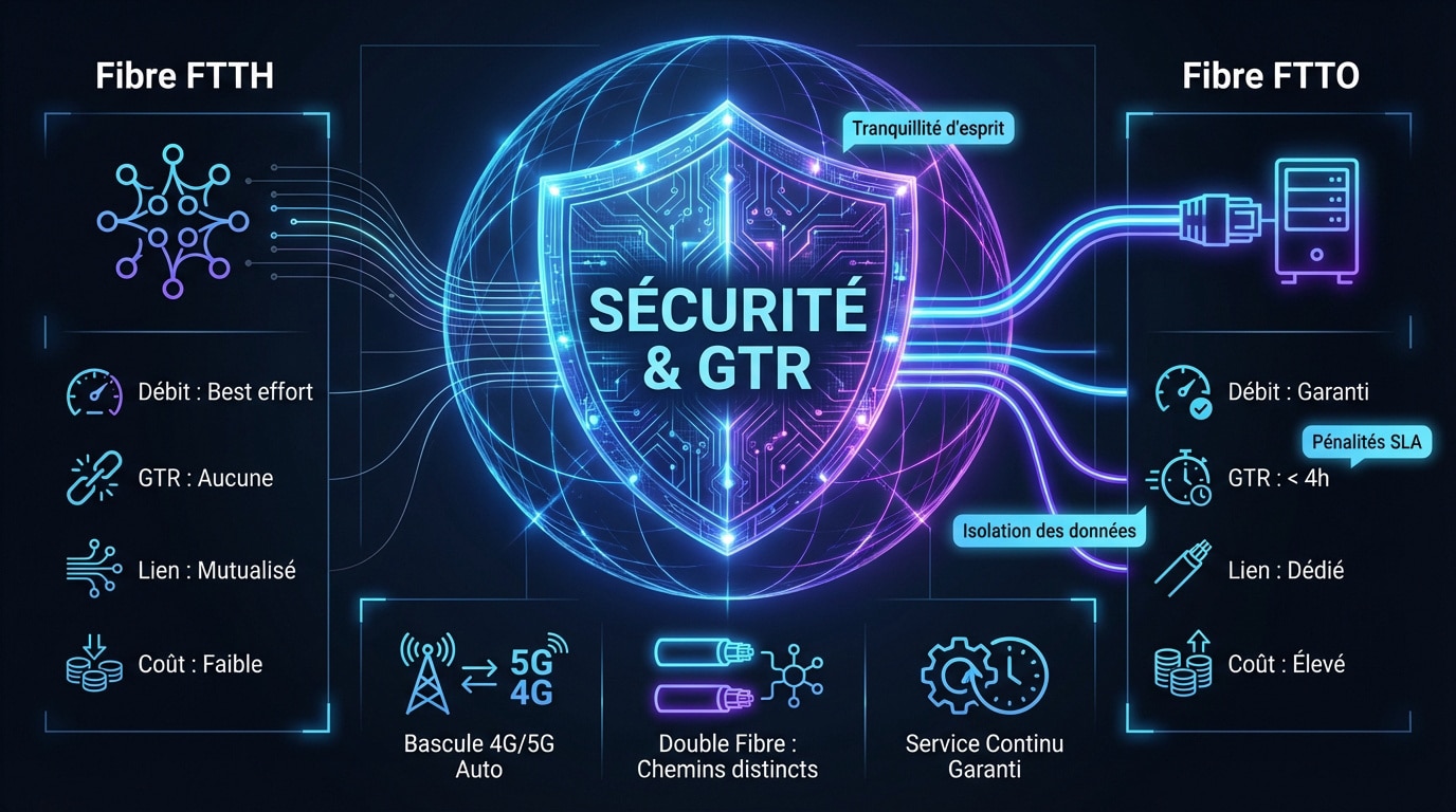 Comparatif des garanties de temps de rétablissement entre fibre mutualisée et dédiée