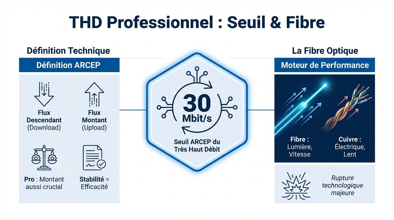 Seuil réglementaire du Très Haut Débit à 30 Mbit/s et technologie fibre optique