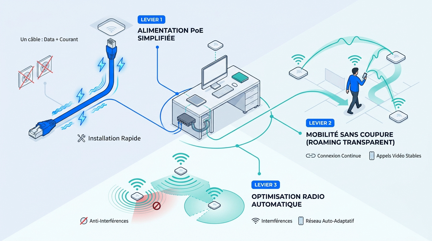 Schéma d'une infrastructure réseau Wifi professionnelle performante