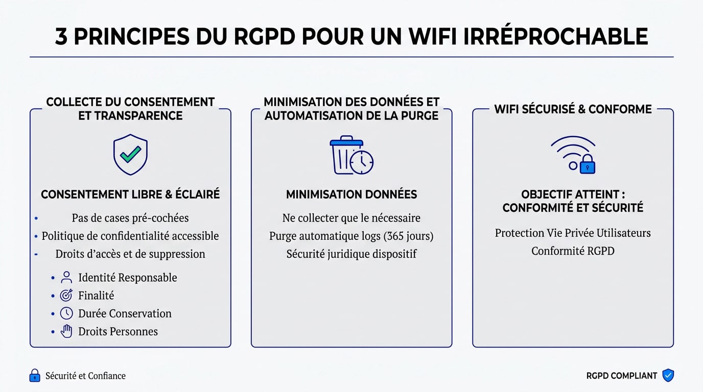 Interface de connexion Wifi conforme au RGPD avec cases de consentement