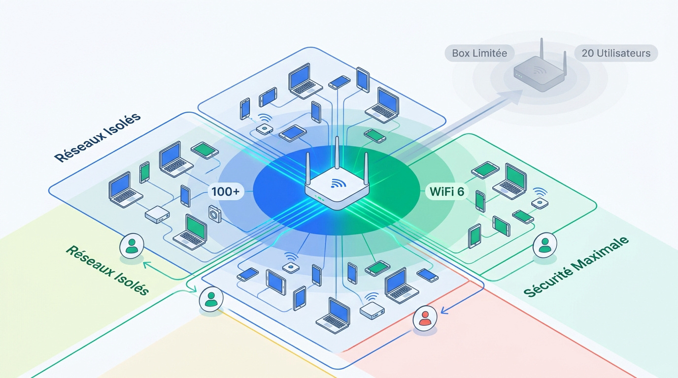 Comparaison entre une borne Wifi 6 professionnelle et une box internet classique en environnement de coworking