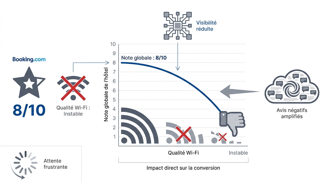 Impact de la qualité du Wi-Fi sur la note globale d'un hôtel sur Booking
