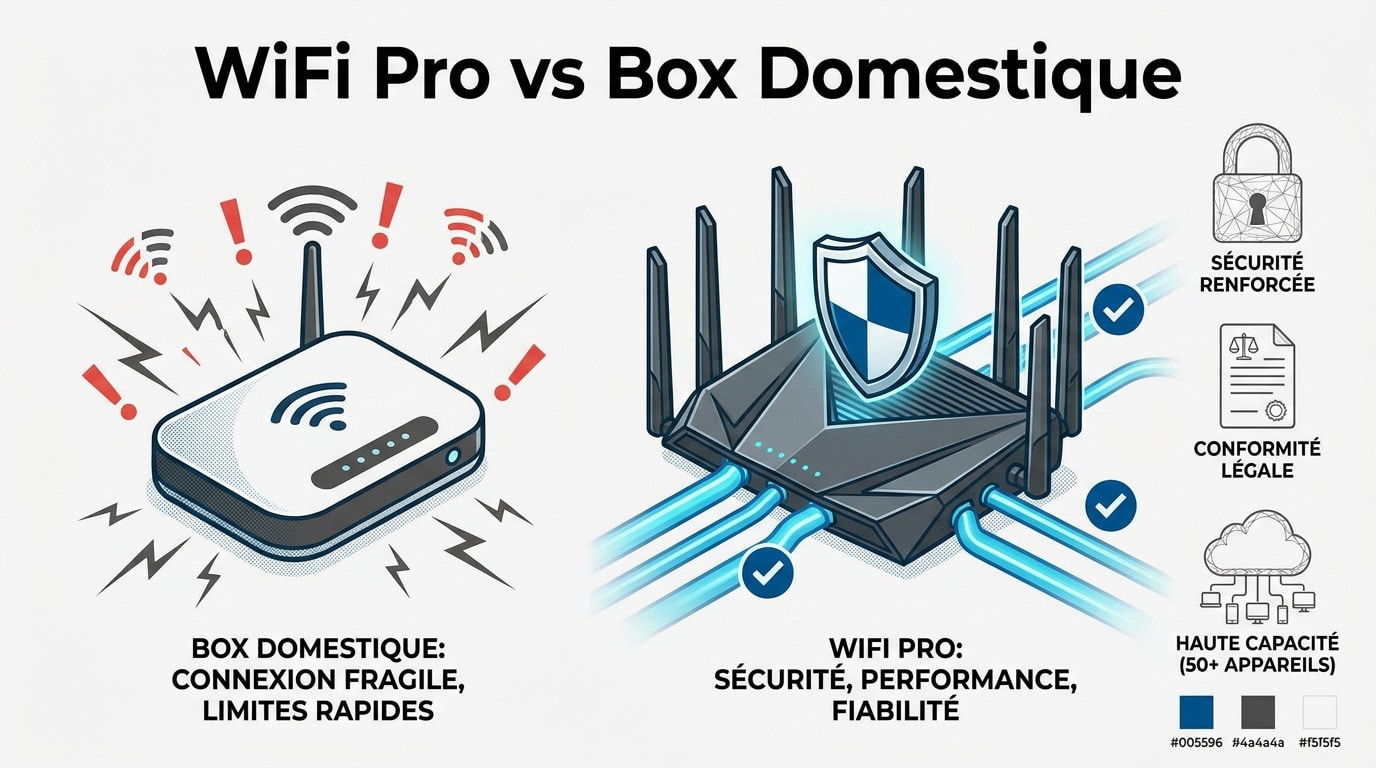 Comparaison entre un routeur WiFi professionnel et une box domestique pour la sécurité d'un restaurant