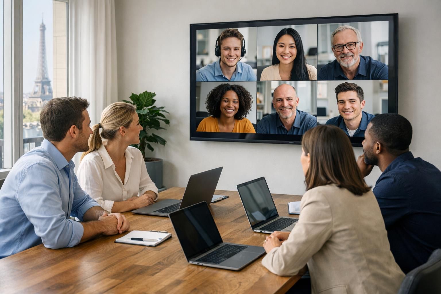 Pourquoi utiliser Teams en entreprise – réunion visio PME Équipe de PME parisienne en réunion visio sur Microsoft Teams en entreprise