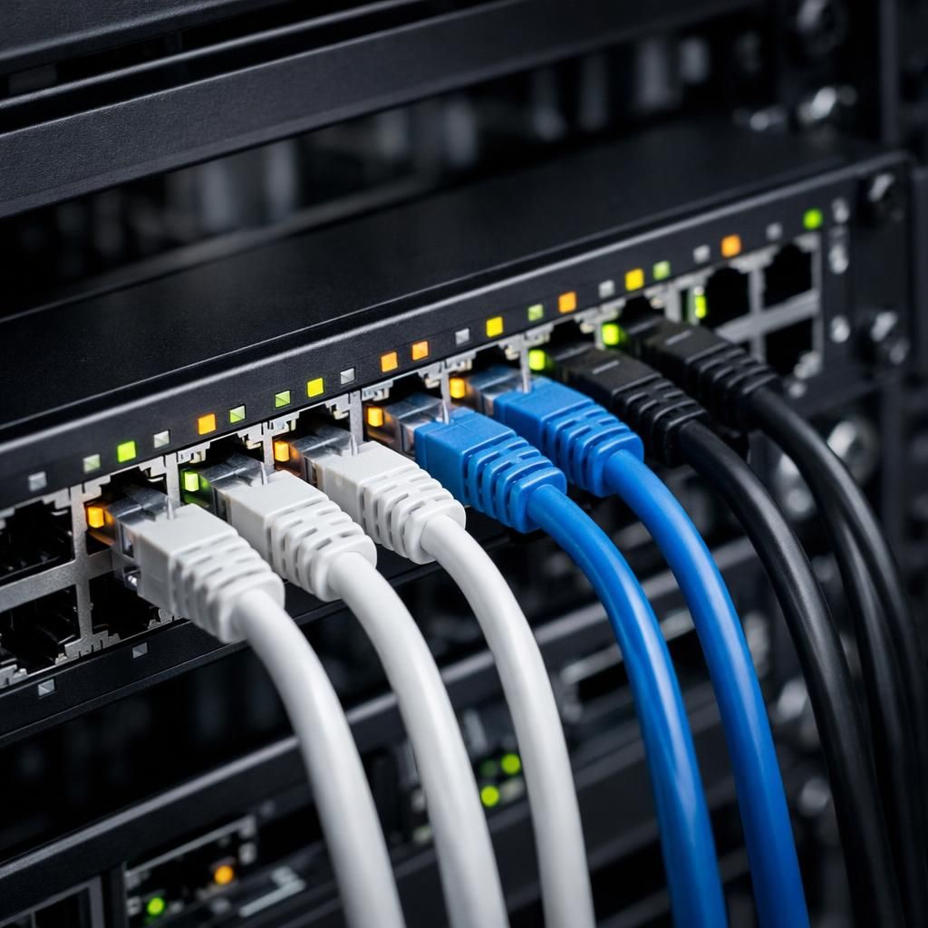 Commutateur PoE administrable en baie avec câbles Ethernet actifs en entreprise