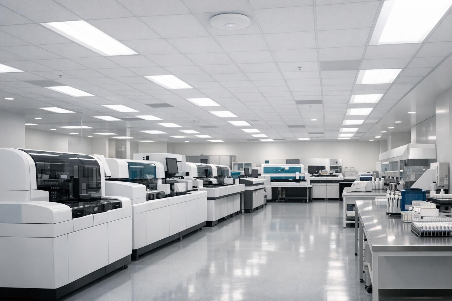 WiFi en laboratoire d’analyses médicales – plateau technique Plateau technique d'un laboratoire d'analyses médicales équipé en WiFi professionnel