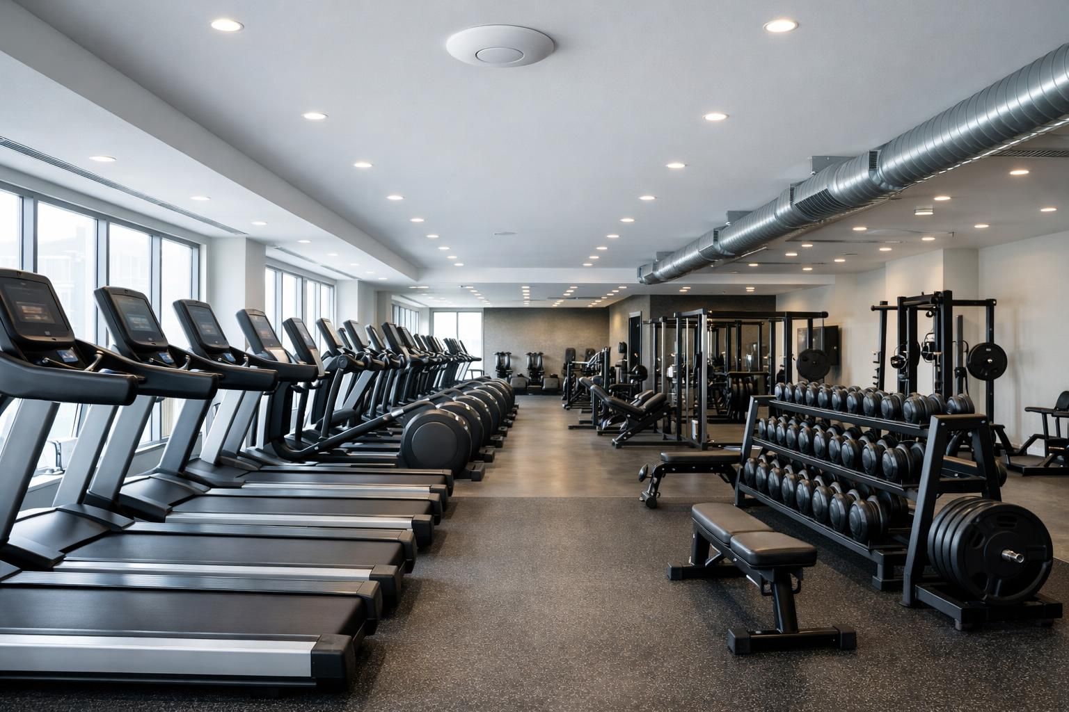 WiFi salle de sport – couverture professionnelle Salle de sport moderne équipée d'une borne WiFi professionnelle au plafond
