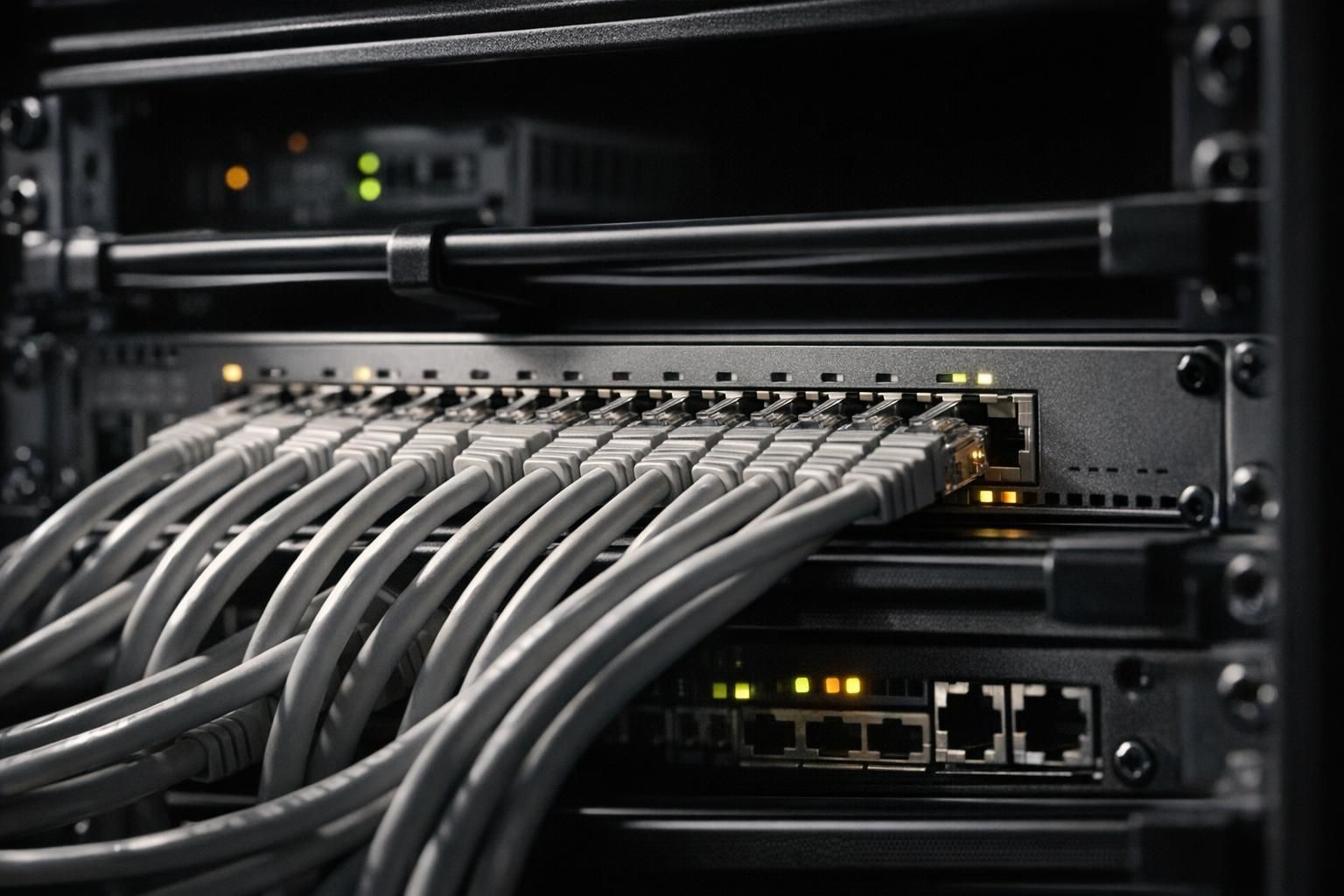 Baie réseau sécurisée et switch dans une agence bancaire pour segmenter les flux