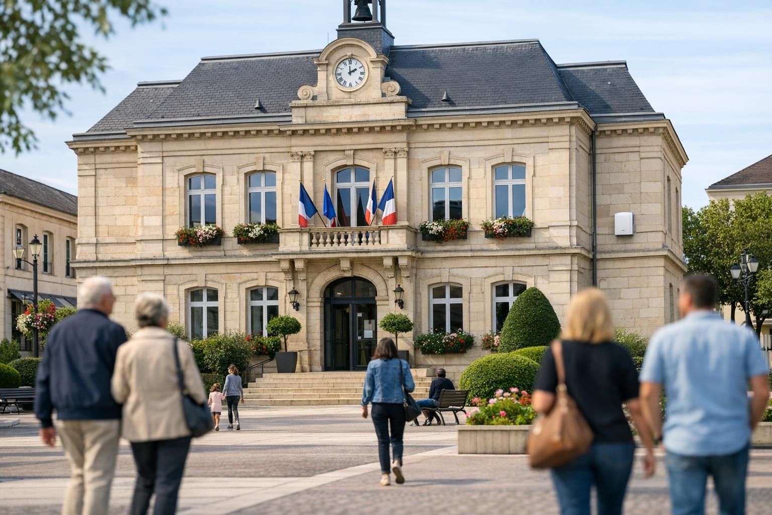 WiFi mairie – façade et place Mairie et sa place publique couvertes par un réseau WiFi professionnel en Île-de-France
