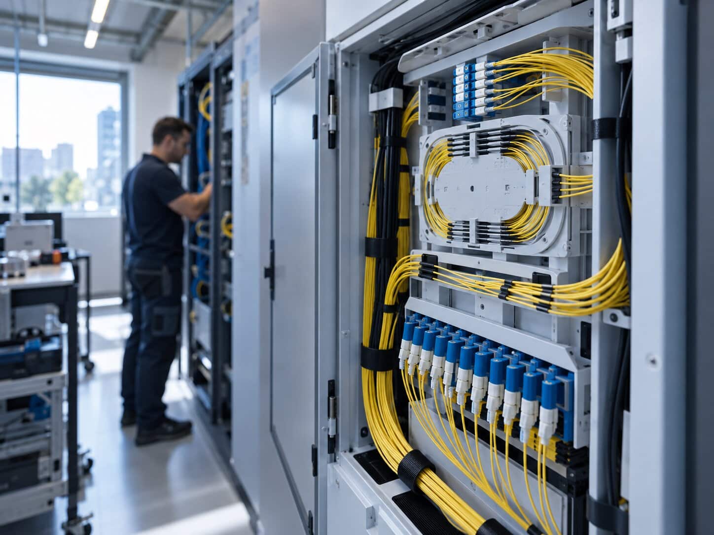 Fibre optique professionnelle raccordée dans les locaux d'une entreprise à Paris