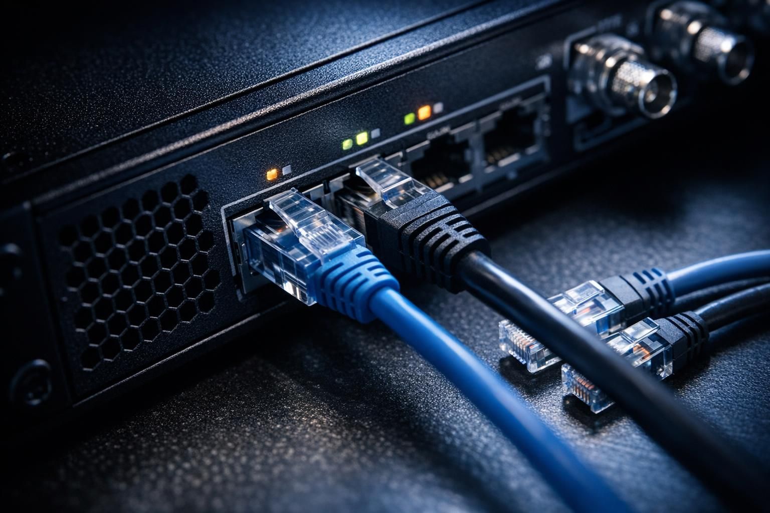 Équipement de sécurité réseau et câbles Ethernet pour un VPN d'entreprise